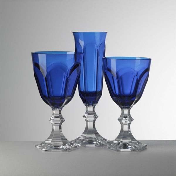 Luxury Royal Blue Acrylic Champagne Flutes Dolce Vita by Mario Luca Giusti for Yachts and Outdoor Dining on a gray background