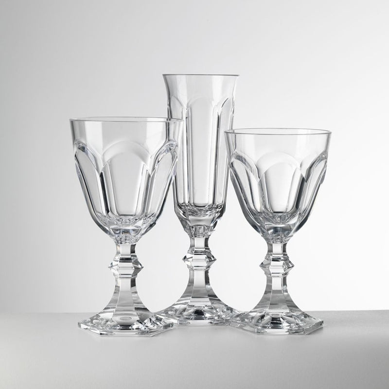 Luxury Clear Acrylic Wine Goblets Dolce Vita by Mario Luca Giusti for Yacht and Outdoor Dining on a light gray background