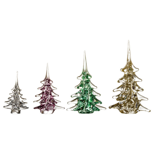 Crystal Christmas rees in different sizes in clear, red, greena nd gold colour.
