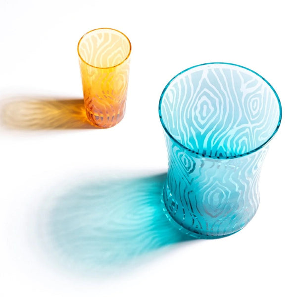 Handcrafted azure crystal tumbler with woodland motif – Alice Collection