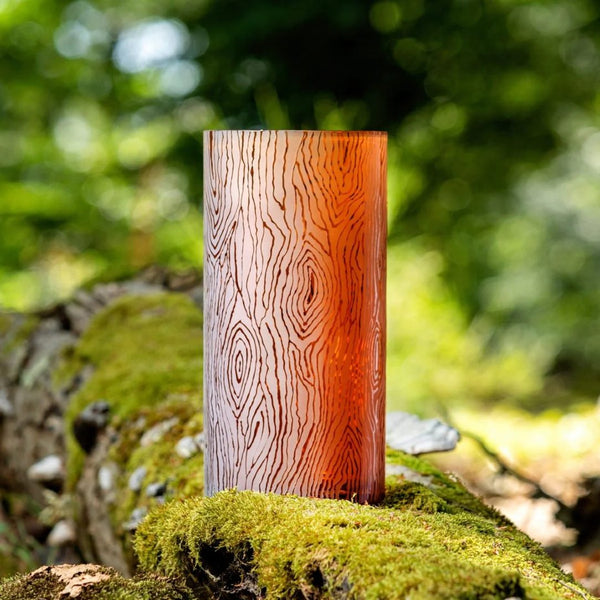 Styled outdoor Luxury amber crystal vase with woodland design from Alice by Cristallerie de Montbronn