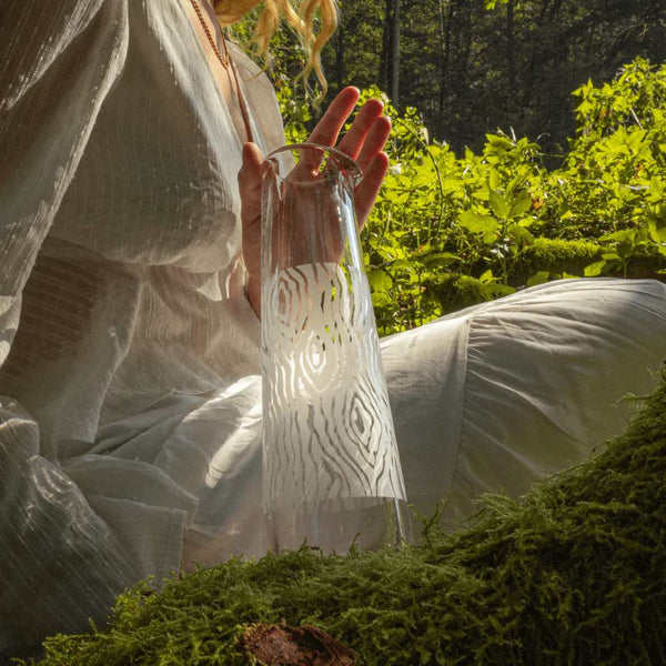 Styled outdoor Luxury clear crystal pitcher with woodland motif Alice Collection