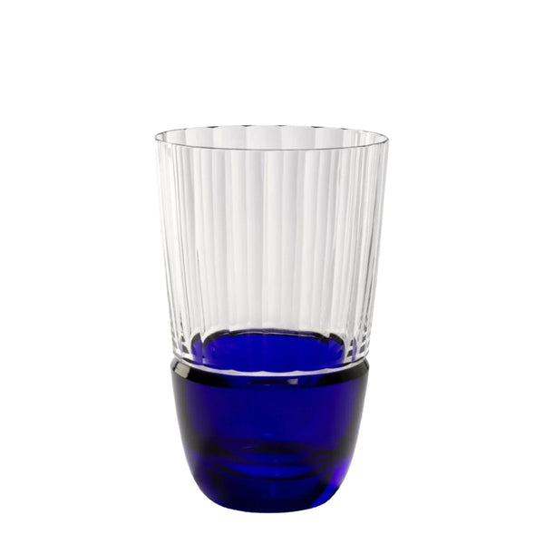 Alya highball tumbler in dark blue crystal with vertical cuts by Cristallerie de Montbronn.