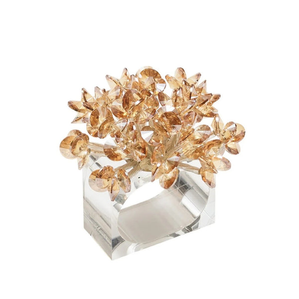 Aster napkin ring in champagne color by Kim Seybert with crystal beading.