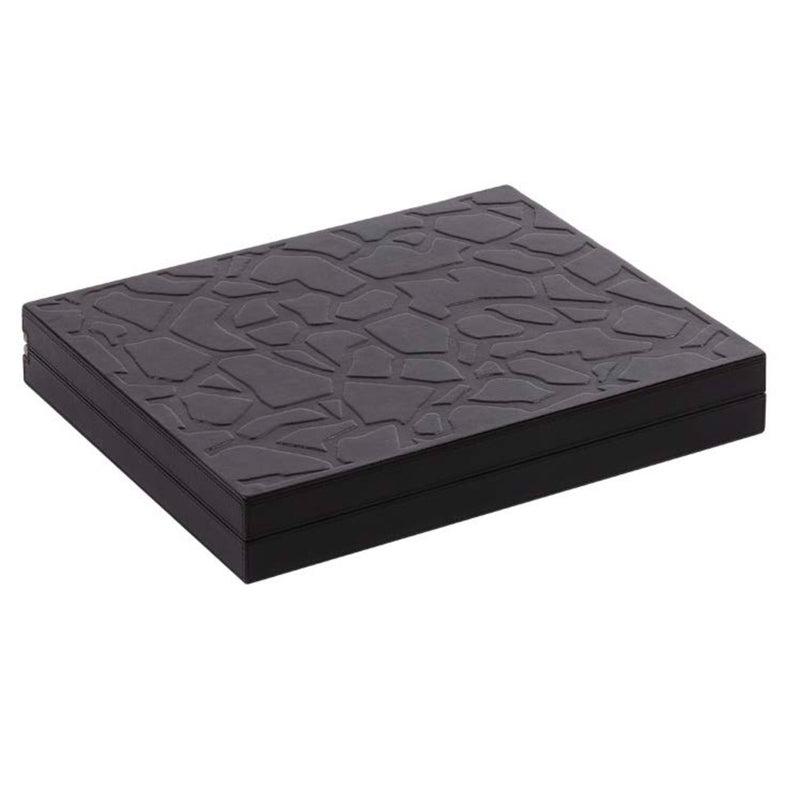 Closed Safari Backgammon Case by Giobagnara featuring embossed black Nappa leather top design from the Tosca collection.