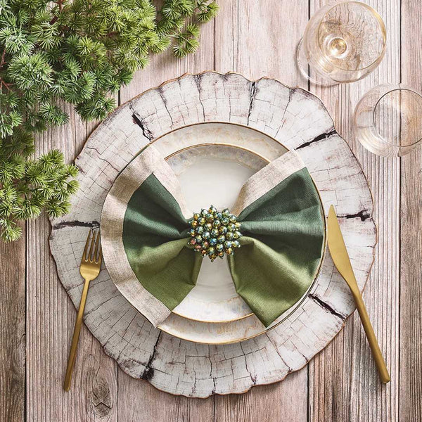 Natural green and wooden element table décor with Zinnia Napkin Rings