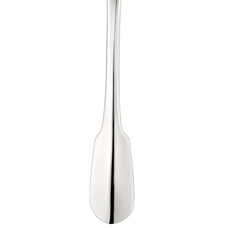 Silver-plated soup spoon from Cluny cutlery collection by Christofle close-up on handle design.