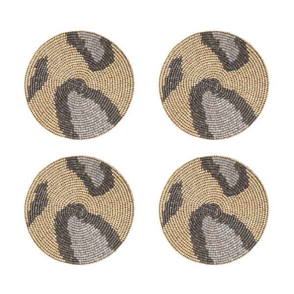 Gold animal print beaded drink coaster set of 4 by Joanna Buchanan, luxury entertaining decor