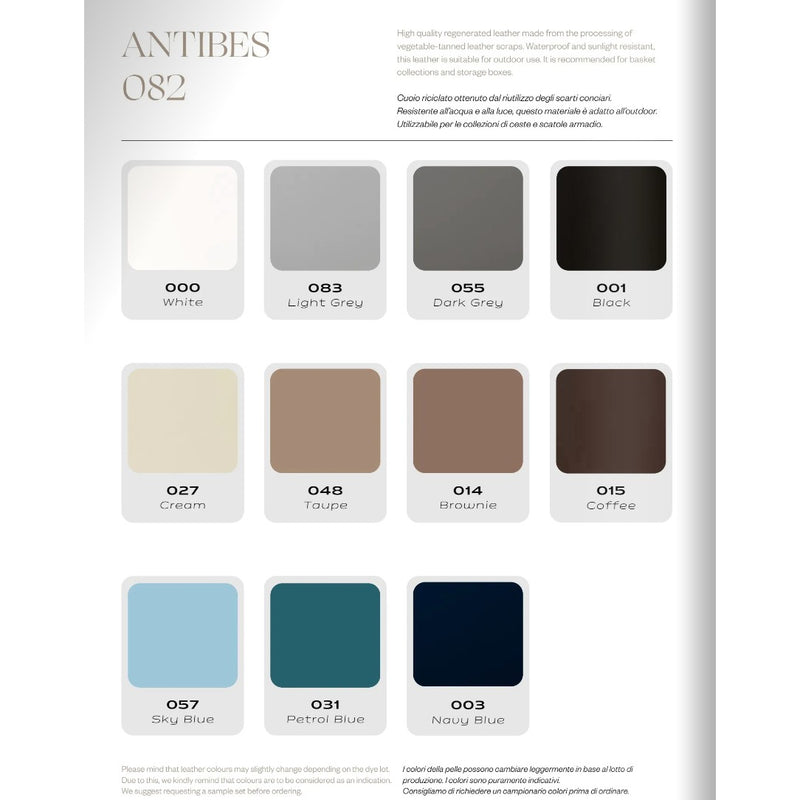 Color swatch chart of the Antibes regenerated leather by Pinetti page 1