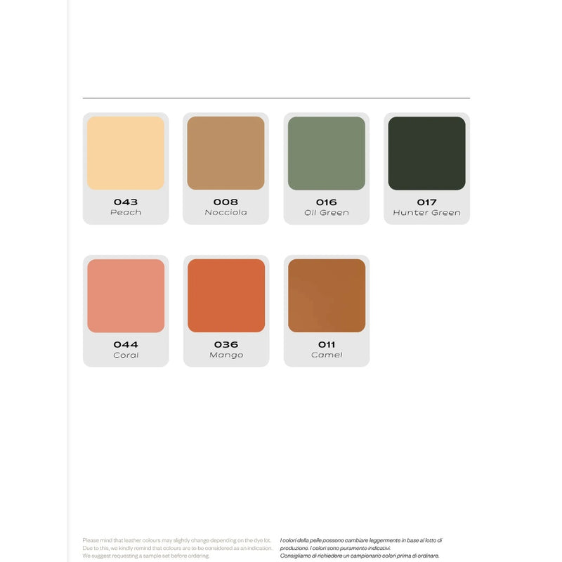 Color swatch chart of the Antibes regenerated leather by Pinetti page 2