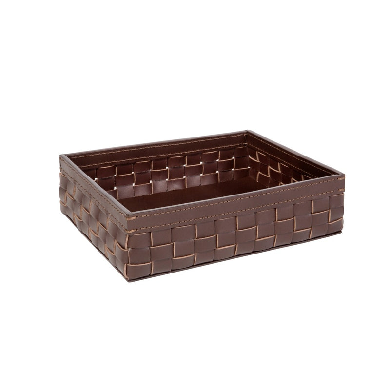 Brown woven storage box on a white background