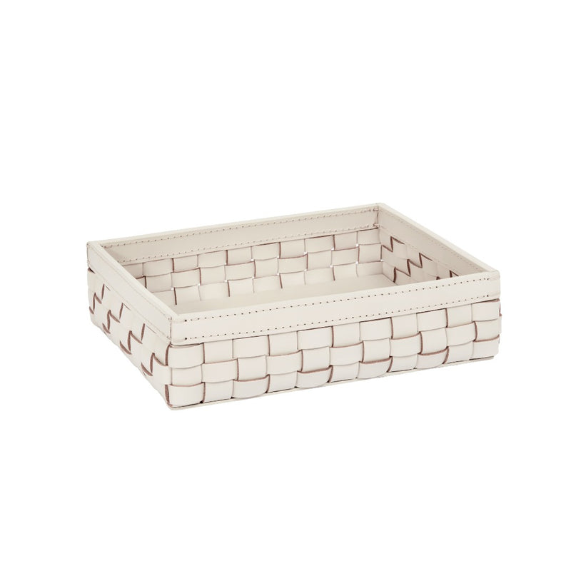 Barcellona rectangular low basket in turquoise outdoor leather by Giobagnara x Riviere, handwoven design suitable for indoor and outdoor use