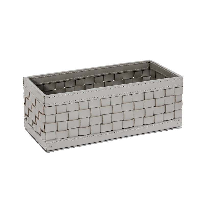 Barcellona rectangular tall basket in grey outdoor leather by Giobagnara x Riviere, handwoven and suitable for indoor and outdoor use