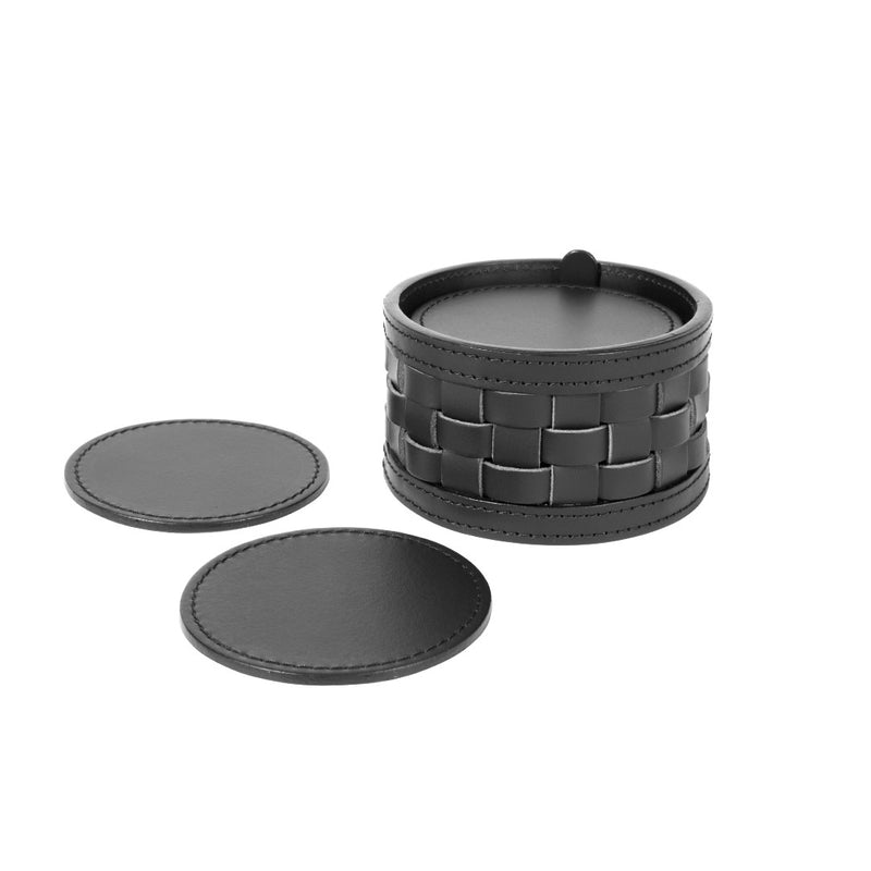 Set of black Barcellona coaster and holder on a white background
