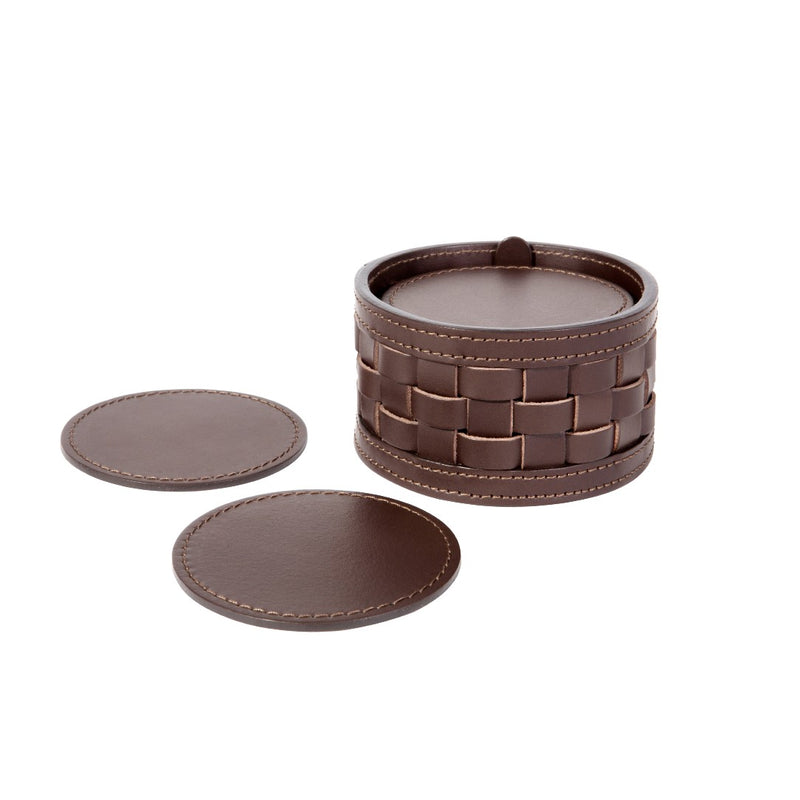 Barcellona moka leather coaster set on a white background