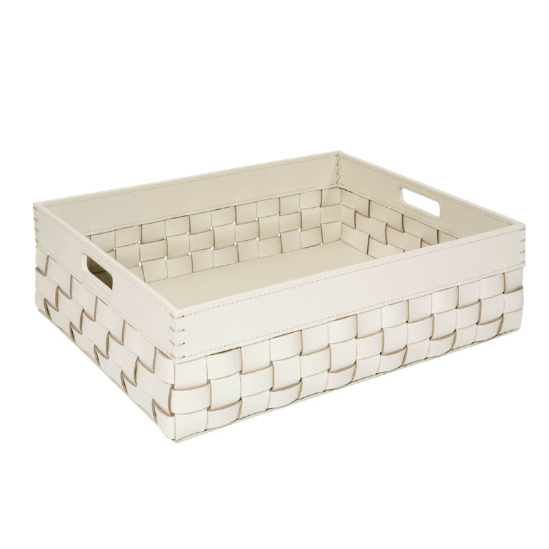 Barcellona ivory outdoor leather storage basket with handles by Giobagnara x Riviere