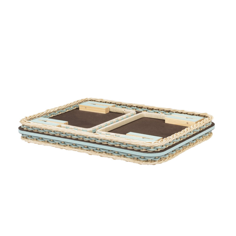 Back view of the Leather & Rattan Bed Tray 'Reims' by Giobagnara x Pigment France 