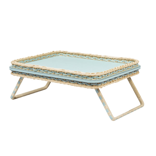 Amiramour Leather & Rattan Bed Tray 'Reims' in Sky Blue by Giobagnara x Pigment France 