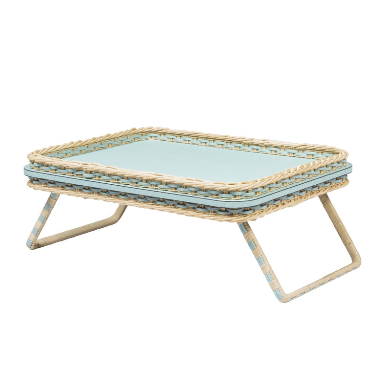 Amiramour Leather & Rattan Bed Tray 'Reims' in Sky Blue by Giobagnara x Pigment France 