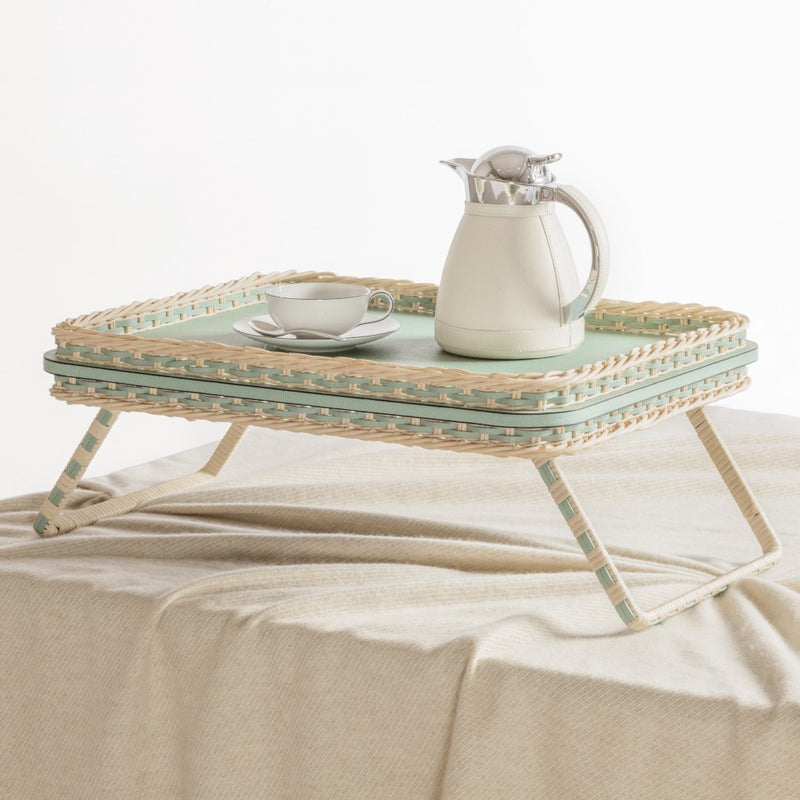 Styled Bed Leather and Rattan Folding Tray Reims by Giobagnara x Pigment France