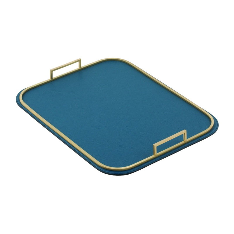 Bellini rectangular large leather tray with brass frame and handles by Giobagnara