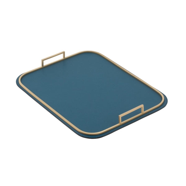 Bellini rectangular  leather tray medium with brass frame and handles by Giobagnara