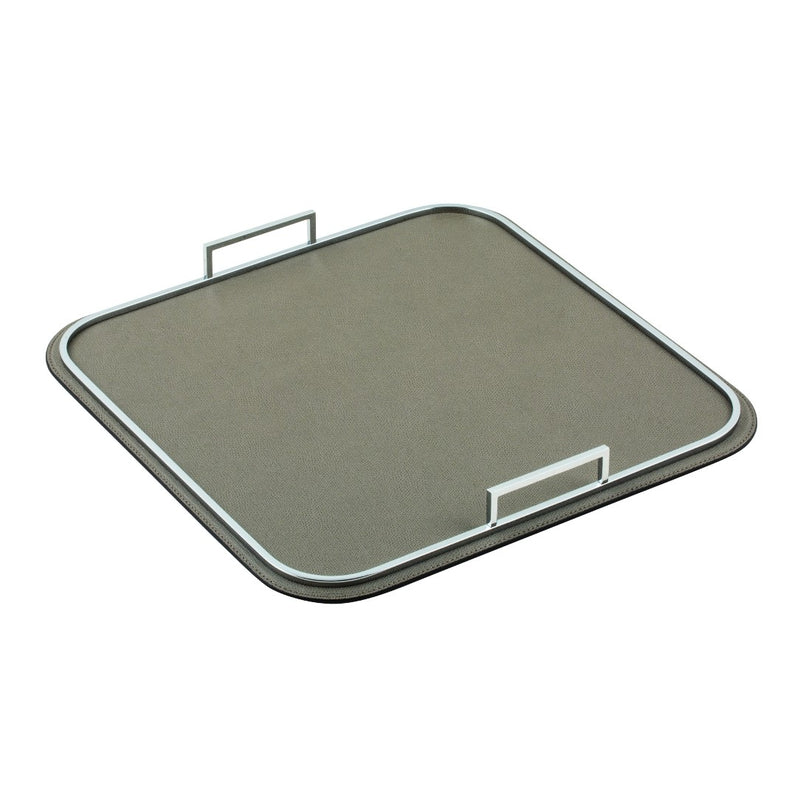 Bellini square leather tray with brass frame and handles medium by Giobagnara