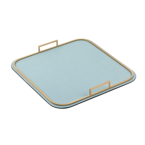 Bellini square leather tray with brass frame and handles small by Giobagnara