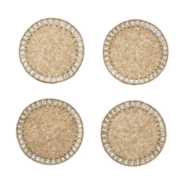 Bevel coaster set of 4 in gold and silver by Kim Seybert, modern glam table decor 