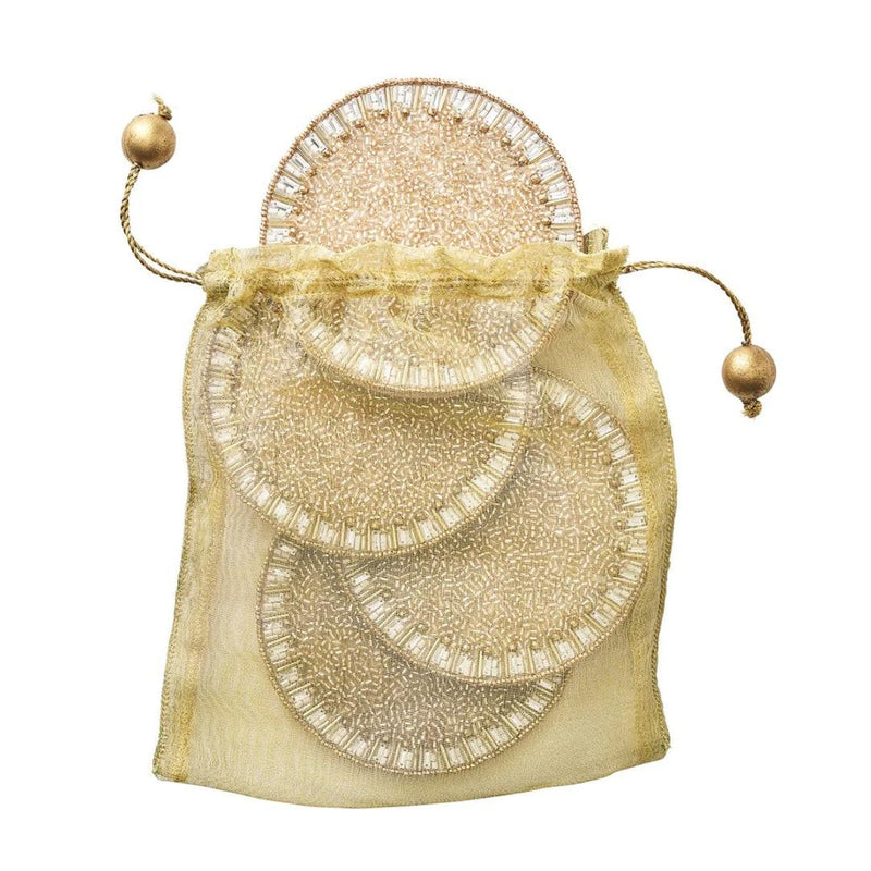 Bevel coaster set of 4 in gold and silver by Kim Seybert, modern glam table decor in gift bag