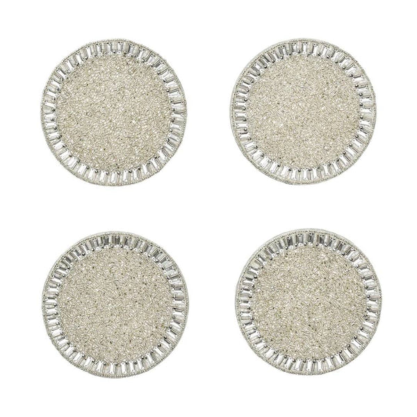 Bevel coaster set of 4 in silver and crystal by Kim Seybert, luxury modern table decor 