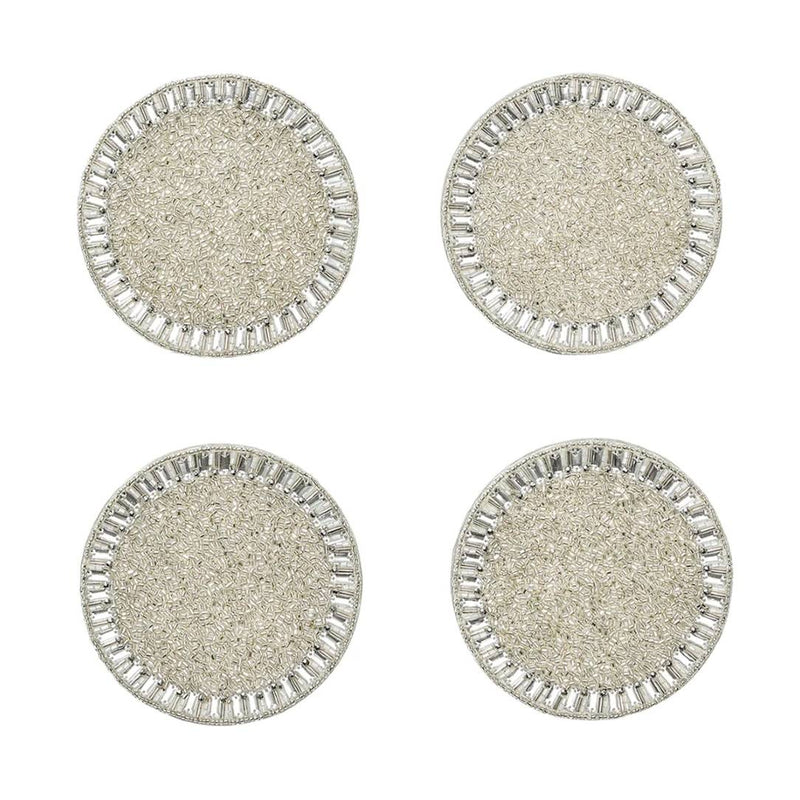 Bevel coaster set of 4 in silver and crystal by Kim Seybert, luxury modern table decor 