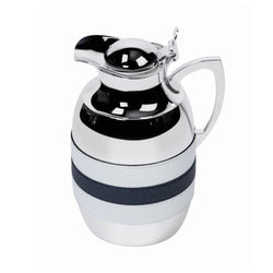 Luxury bicolor insulated carafe by Giobagnara in chrome-plated brass with Wild Boar printed calfskin leather – handcrafted Italian design.