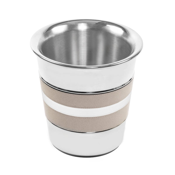 Bicolor Ocean champagne bucket by Giobagnara in leather and polished steel, luxury insulated cooler one bottle