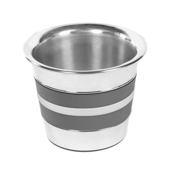 Bicolor Ocean champagne bucket by Giobagnara in leather and polished steel, luxury insulated cooler for two to three bottles