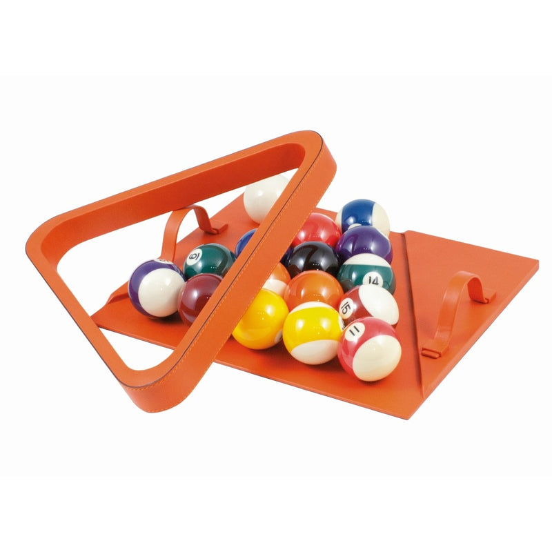 Removable tray and leather triangle inside Giobagnara billiard case.