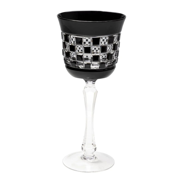 Black Diamond water glass in black crystal with hand-cut check-pattern design by Cristallerie de Montbronn.
