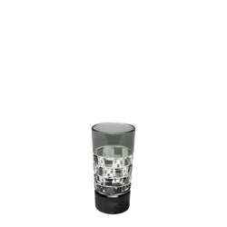 Black Diamond vodka shot glass in black crystal with hand-cut check-pattern design by Cristallerie de Montbronn.