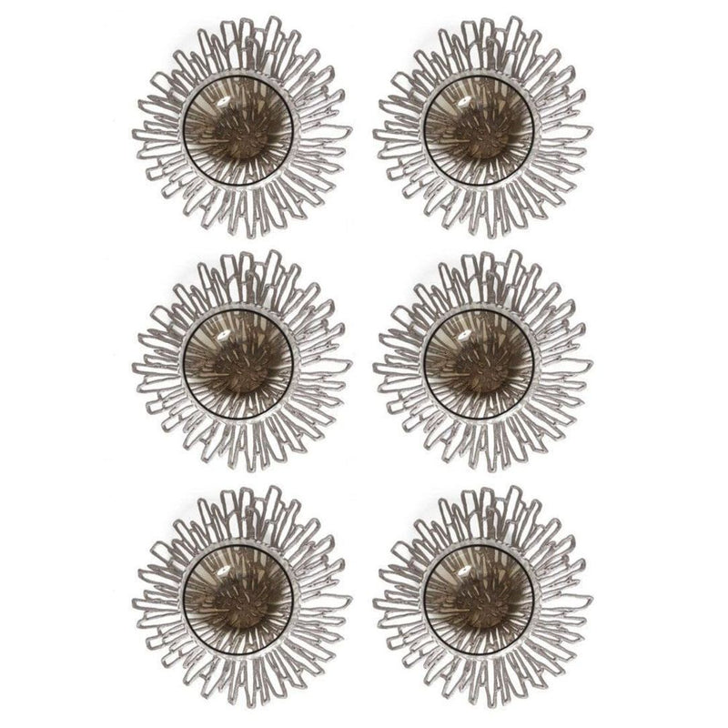 Bloom coaster set of 6 in gunmetal grey pressed vinyl, modern sculptural table accessory