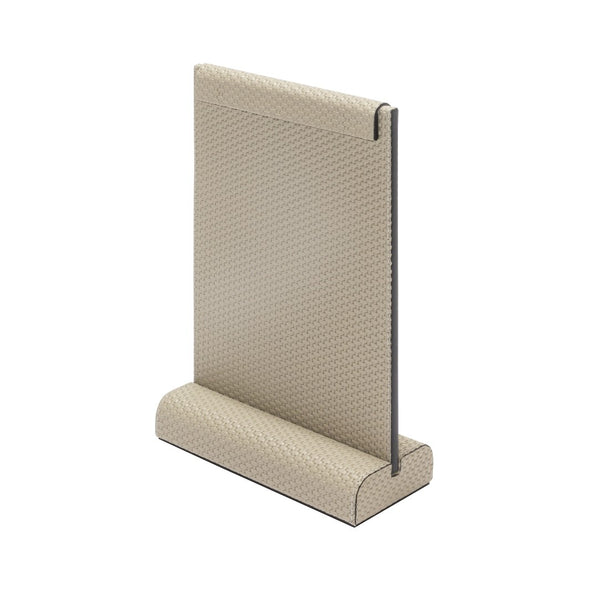 Magnetic menu stand from the Boston collection by Giobagnara, handcrafted in Bellagio leather with magnetic flaps for elegant display in luxury settings.