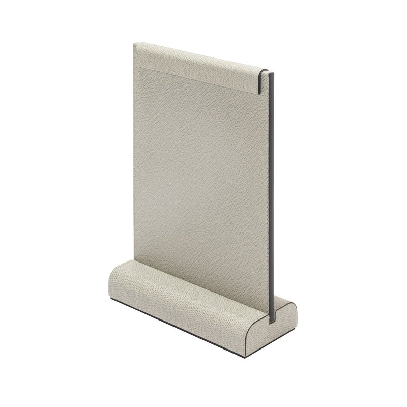 Leather magnetic menu stand from the Boston collection by Giobagnara, handcrafted in luxurious calfskin with magnetic flaps for secure menu display.