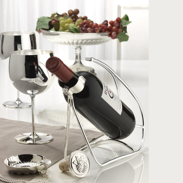Styled Marchesi bottle holder in silver plated with wine and grapes