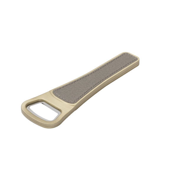 Brooklyn bottle opener with brass metal finish and leather inserts by Giobagnara
