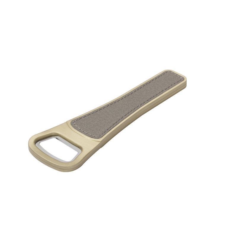 Brooklyn bottle opener with brass metal finish and leather inserts by Giobagnara