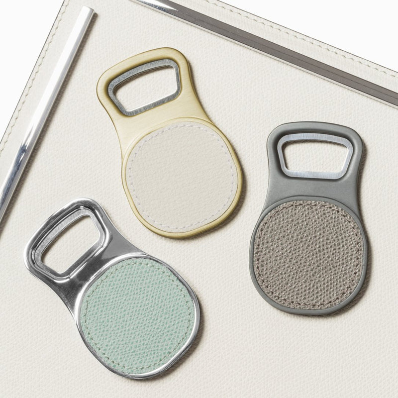 Bottle Opener Brooklyn Brass, bronze and chrome Metal Finish with Leather Inserts by Giobagnara