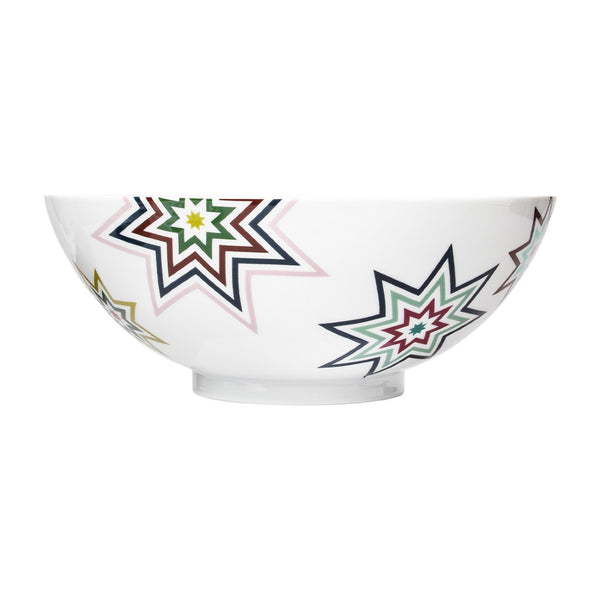 Paraiso extra large porcelain bowl with star patterns in green, pink, and red by Sieger by Fürstenberg