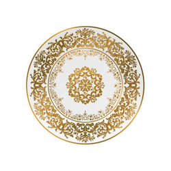 Decorative plate with gold intricate patterns on a white background