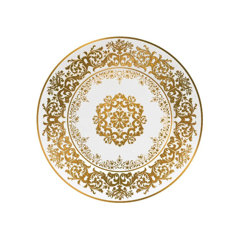 Decorative plate with gold intricate patterns on a white background