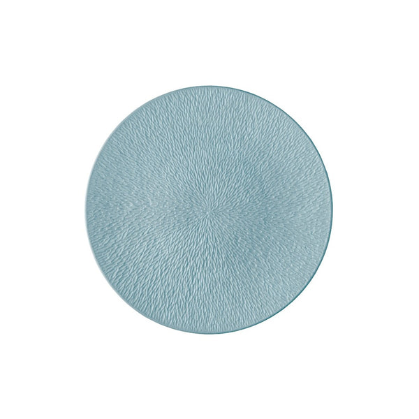 Raynaud Minéral Irisé Sky Blue fully engraved porcelain bread plate with iridescent finish and sculptural detail