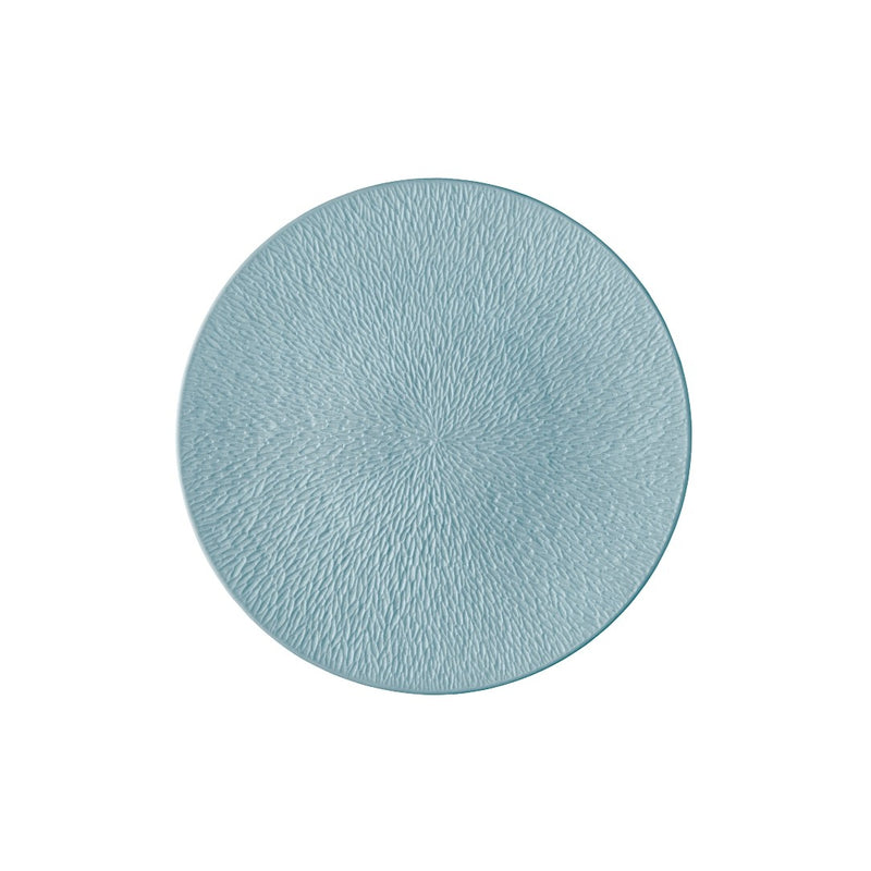 Raynaud Minéral Irisé Sky Blue fully engraved porcelain bread plate with iridescent finish and sculptural detail